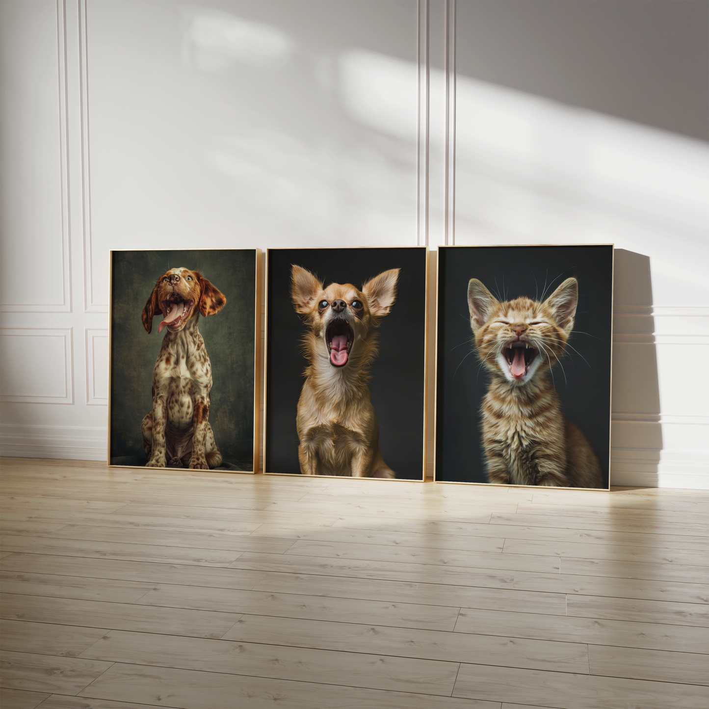 Lustige Haustier Poster · Geschenkidee · Chihuahua mit Brille Hunde und Katze · Dekoprint ohne Rahmen