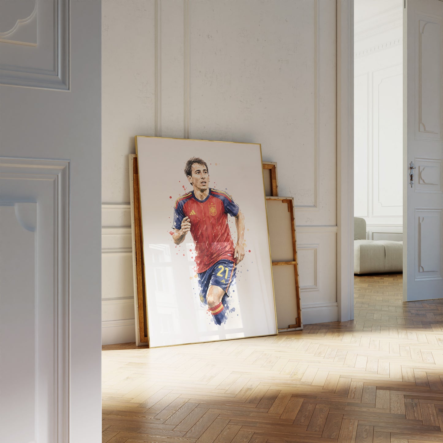 Fußball Poster Spanien Spieler · Geschenkidee · Aquarell Sport Wandbild · Deko Print ohne Rahmen