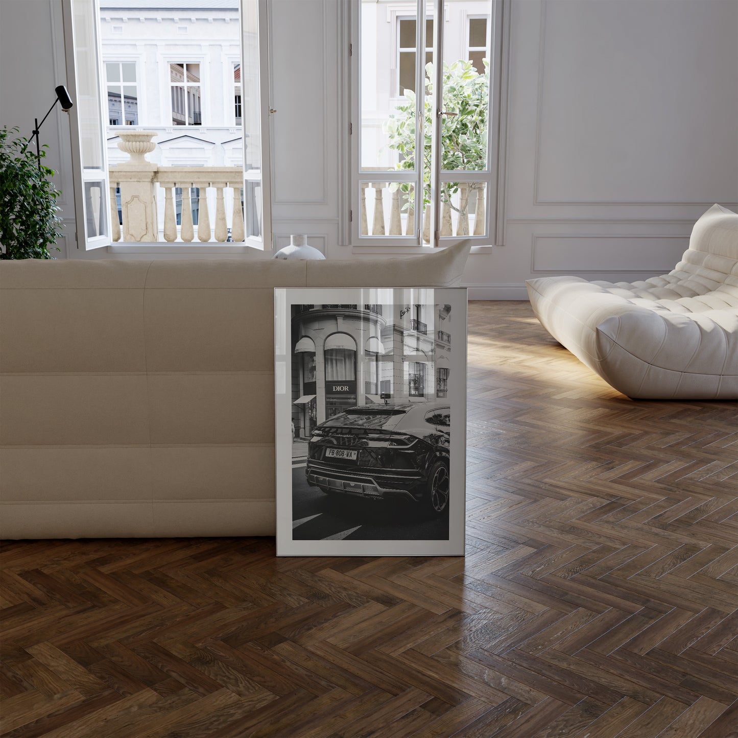 Lamborghini Dior Poster · Luxus trifft Dior · Vorfahrt für Stil · Monochrome Eleganz · ohne Rahmen