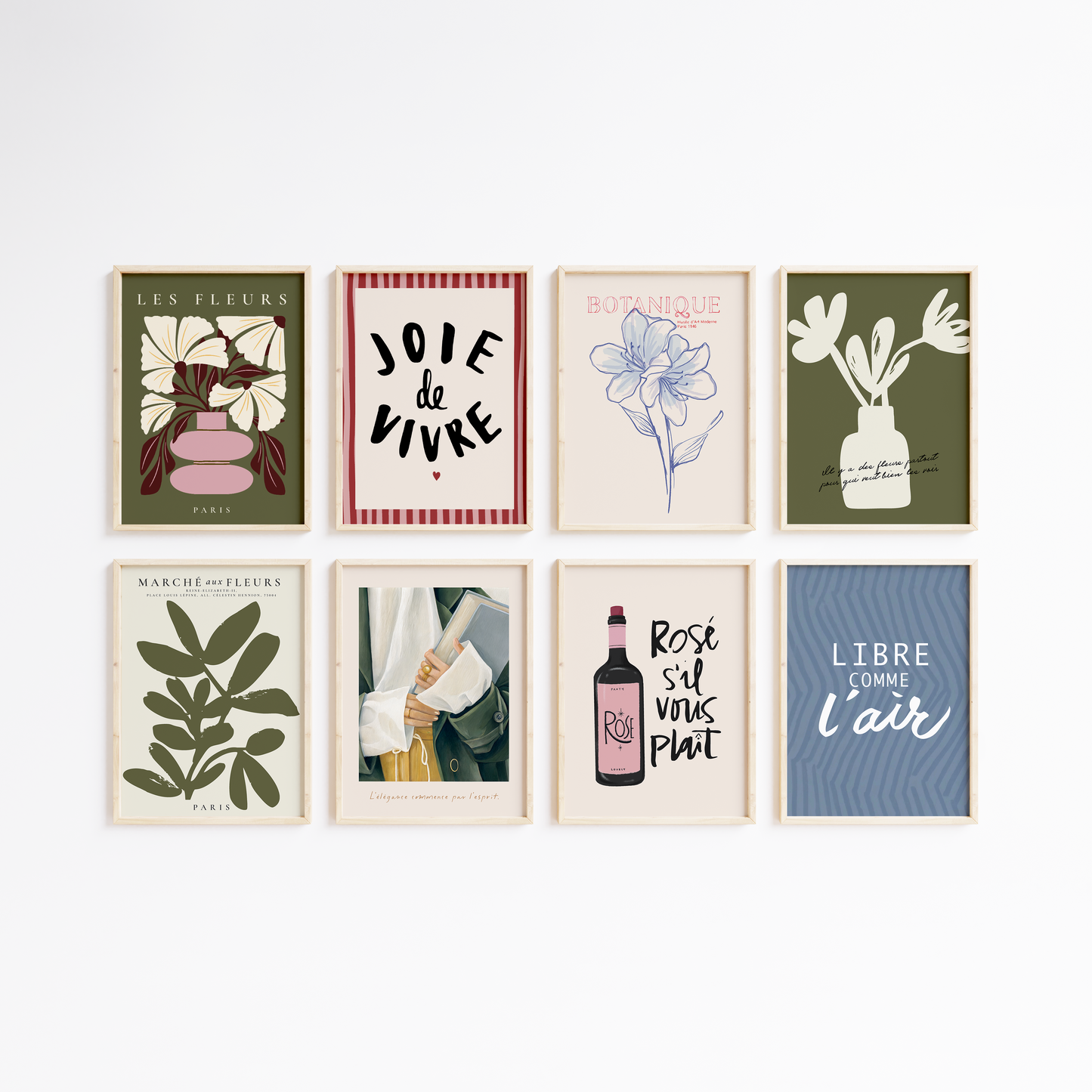 Frankreich Poster · Geschenkidee · Typografie Botanik Minimalistische Illustrationen · Dekoprint ohne Rahmen