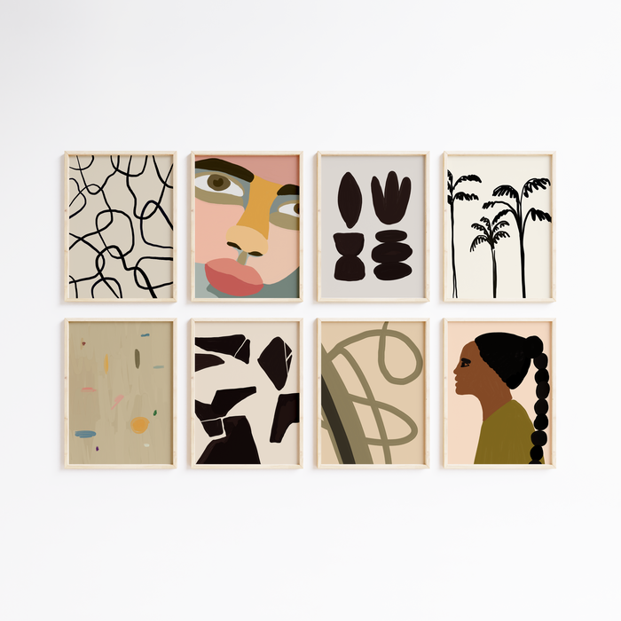 Mid-Century-Poster mit Palmen und Figuren