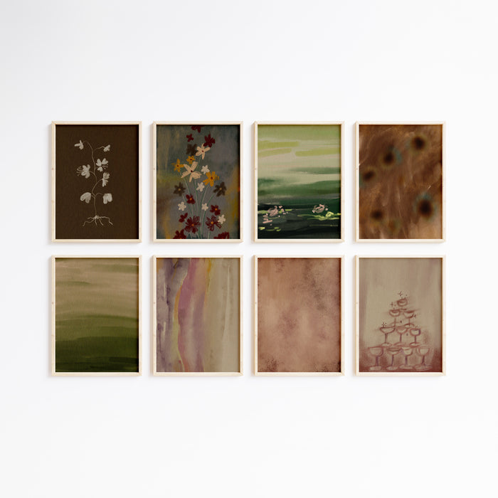 Geschenkidee · Botanische Blumen und Sektgläser Poster Ästhetische Natur und Party Kunst · Dekoprint ohne Rahmen | JUSTGOODMOOD
