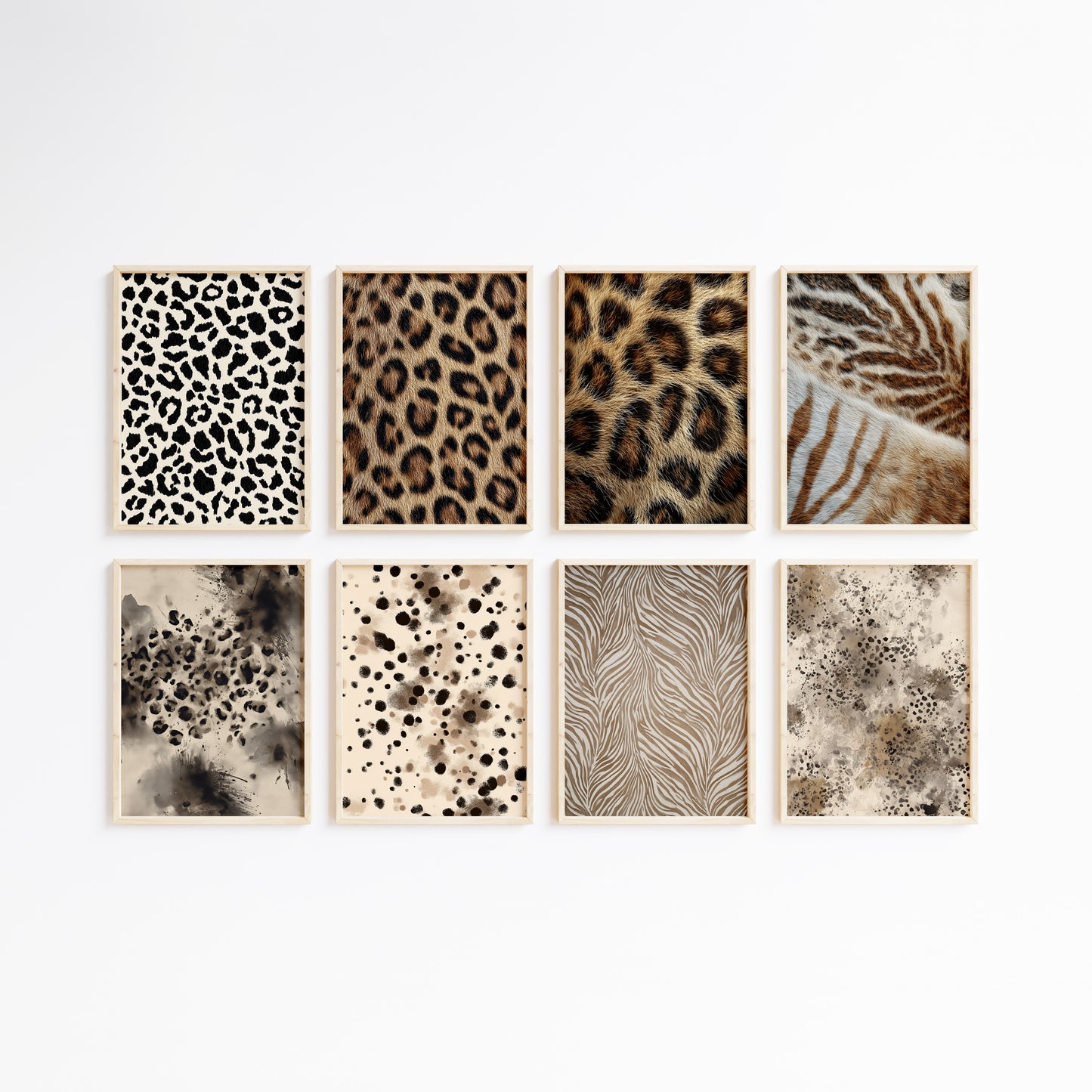 Tiermuster Poster · Geschenkidee · Klassische Raubkatzen Muster Leopard Pelz und Zebrastreifen Texturen · Dekoprint ohne Rahmen