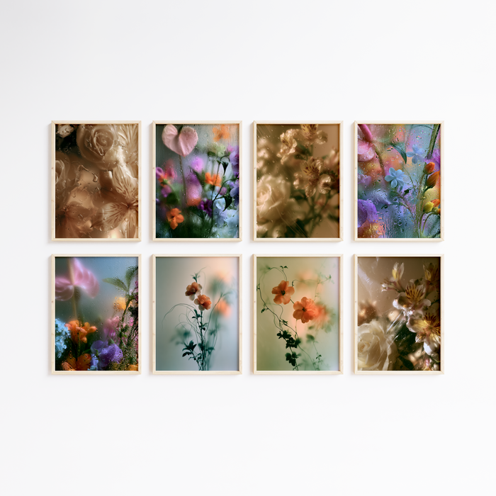 Geschenkidee · Blumen hinter Glas und Wassertropfen Poster Ästhetische Natur Fotografie · Dekoprint ohne Rahmen | JUSTGOODMOOD