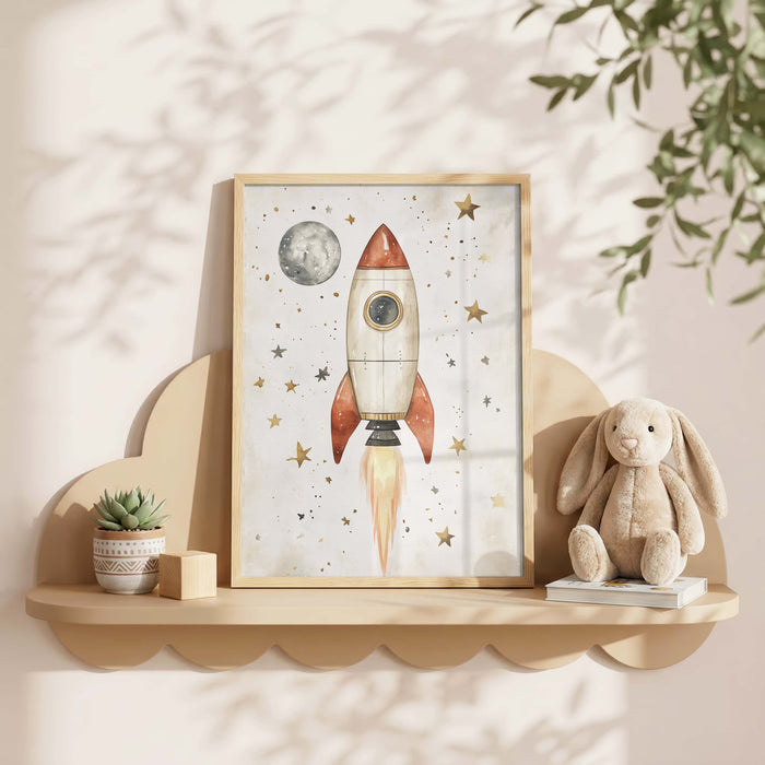 Abenteuer Kinder Poster mit Rakete und Heißluftballon