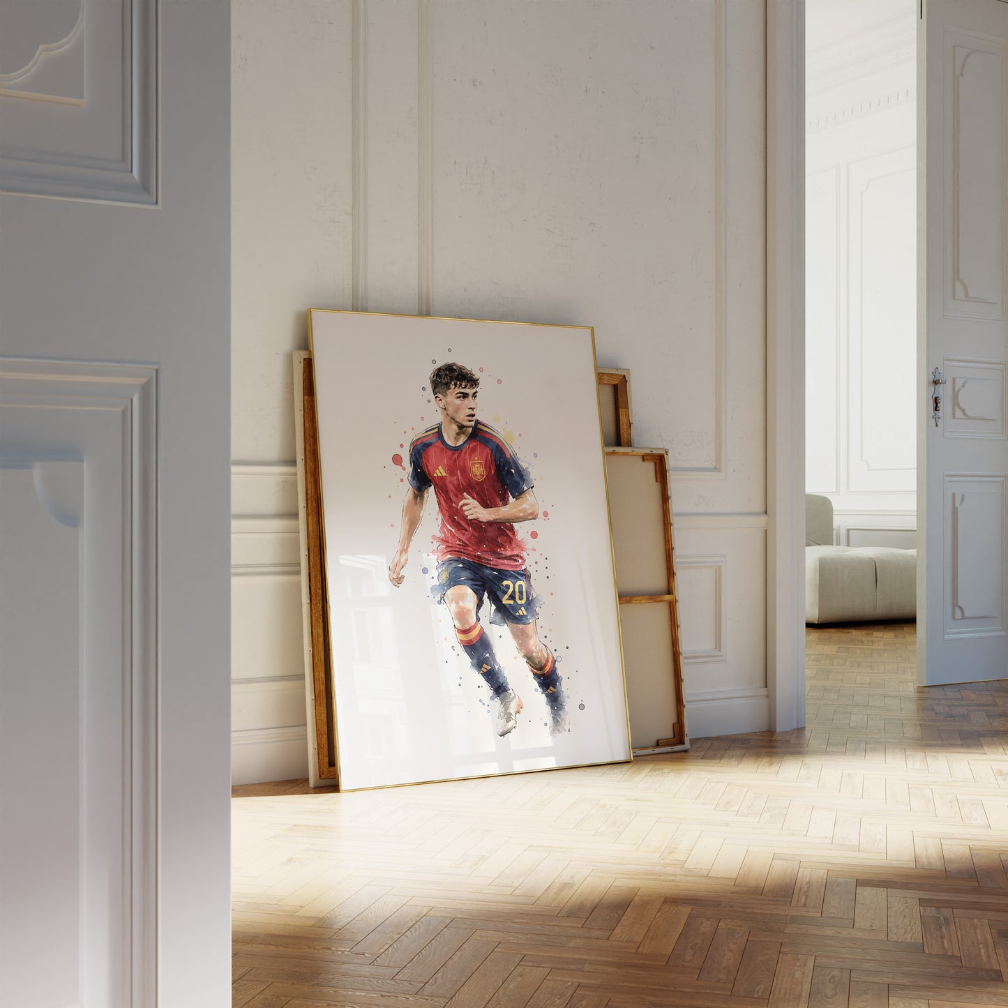 Fußball Poster Spanien Spieler · Geschenkidee · Aquarell Sport Wandbild · Deko Print ohne Rahmen