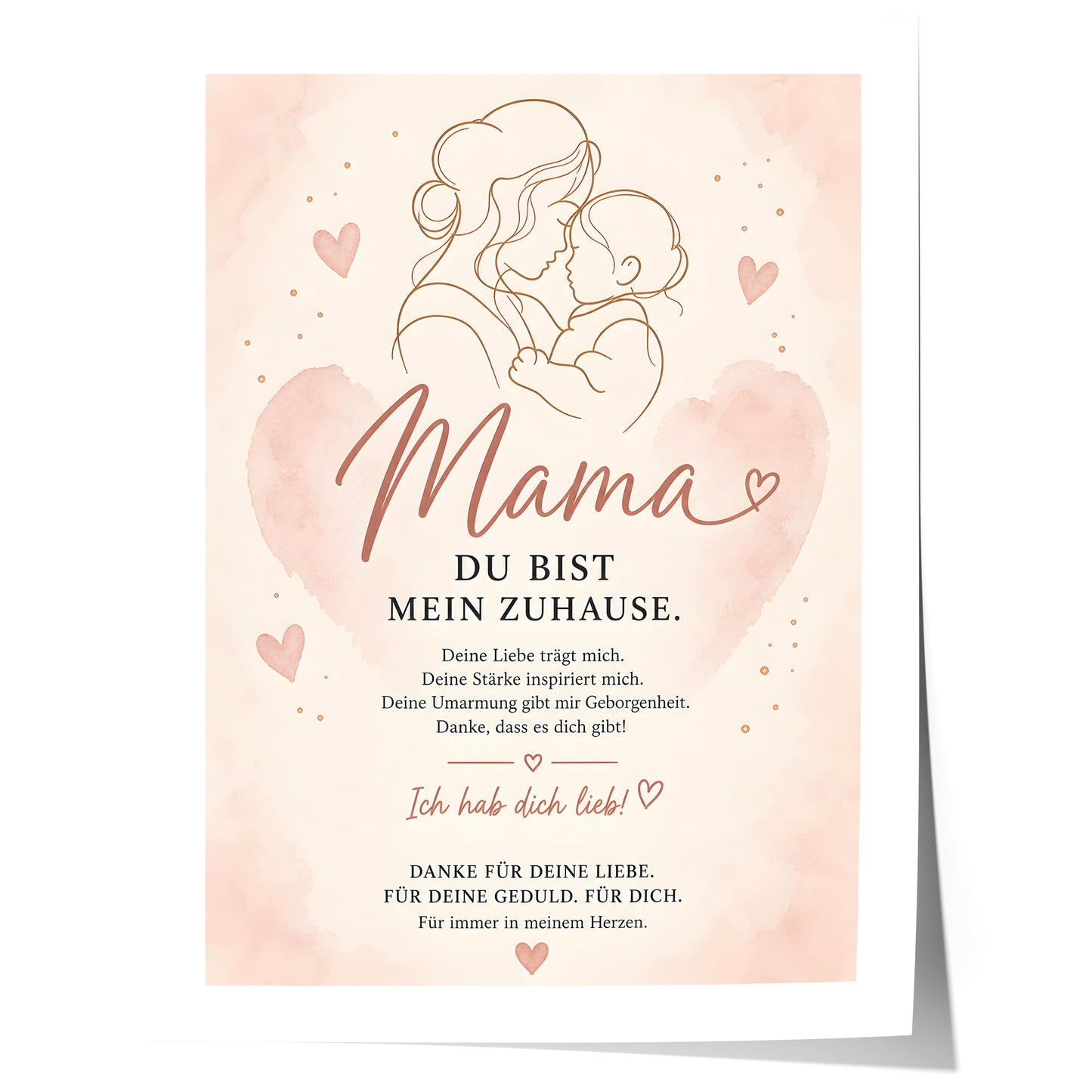 Muttertag Poster Mama & Kind Herz · Geschenk für Mama · Liebe Spruch Poster · Familie Wanddeko · Print ohne Rahmen