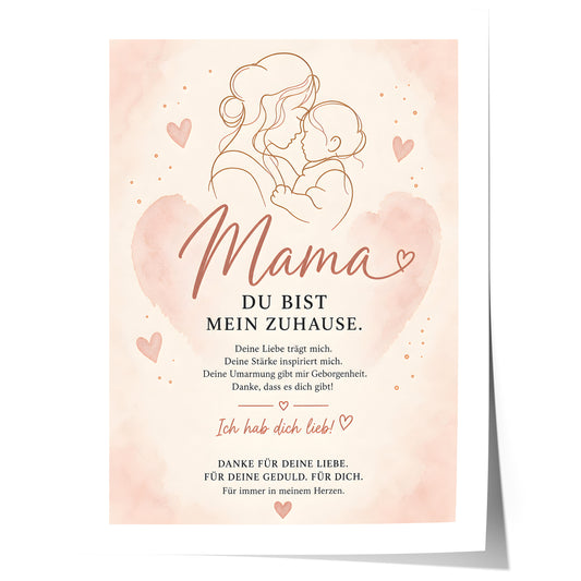 Muttertag Poster Mama & Kind Herz · Geschenk für Mama · Liebe Spruch Poster · Familie Wanddeko · Print ohne Rahmen