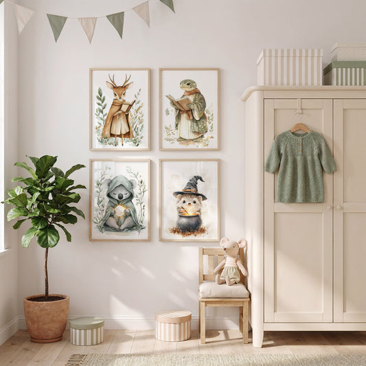 Waldtiere Kinderzimmer Magisch Aquarell Reh Poster · Kinderzimmer Bilder · Wand Deko · Kunst Druck · Deko Print ohne Rahmen