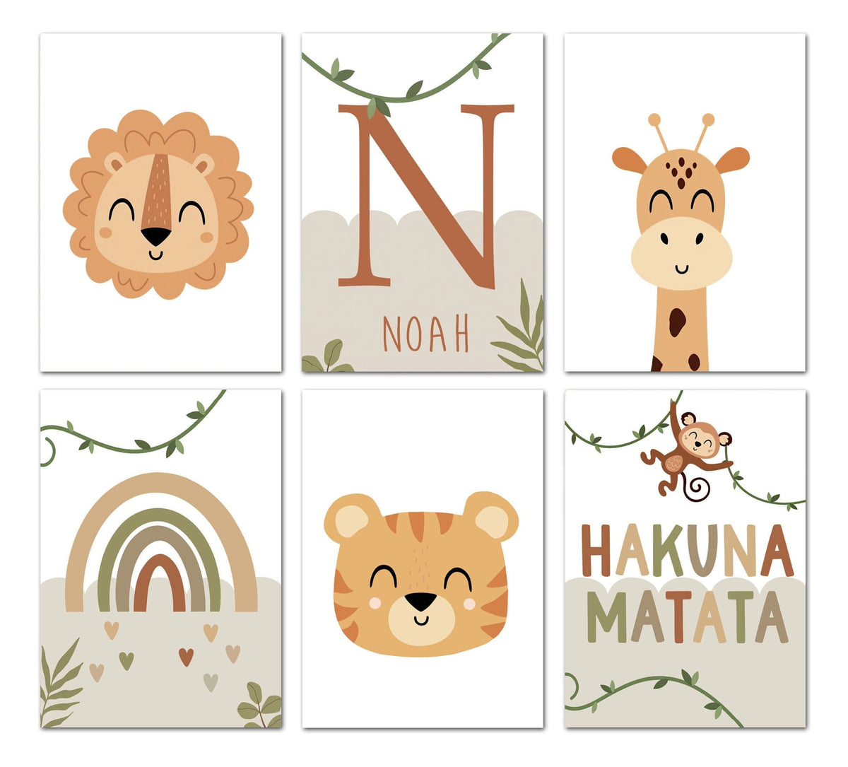 Poster Safari Hakuna Matata Löwe Personalisierter Name als Deko Print ohne Rahmen