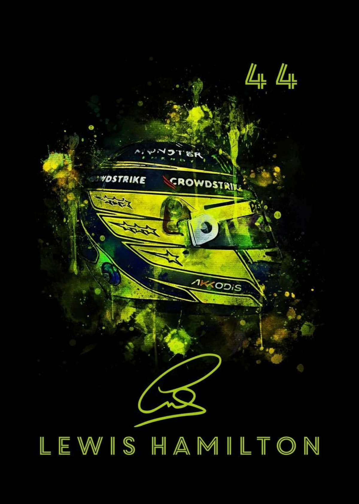 Poster Formel 1 Helm Aquarell Rennfahrer Name Unterschrift Rennnummer · Deko Print ohne Rahmen