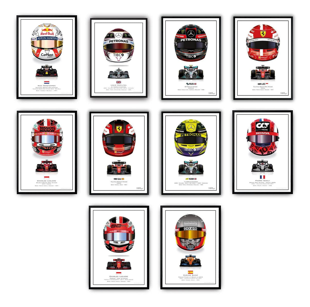 Poster Formel 1 Helme Rennfahrer Gewinner  · Deko Print ohne Rahmen