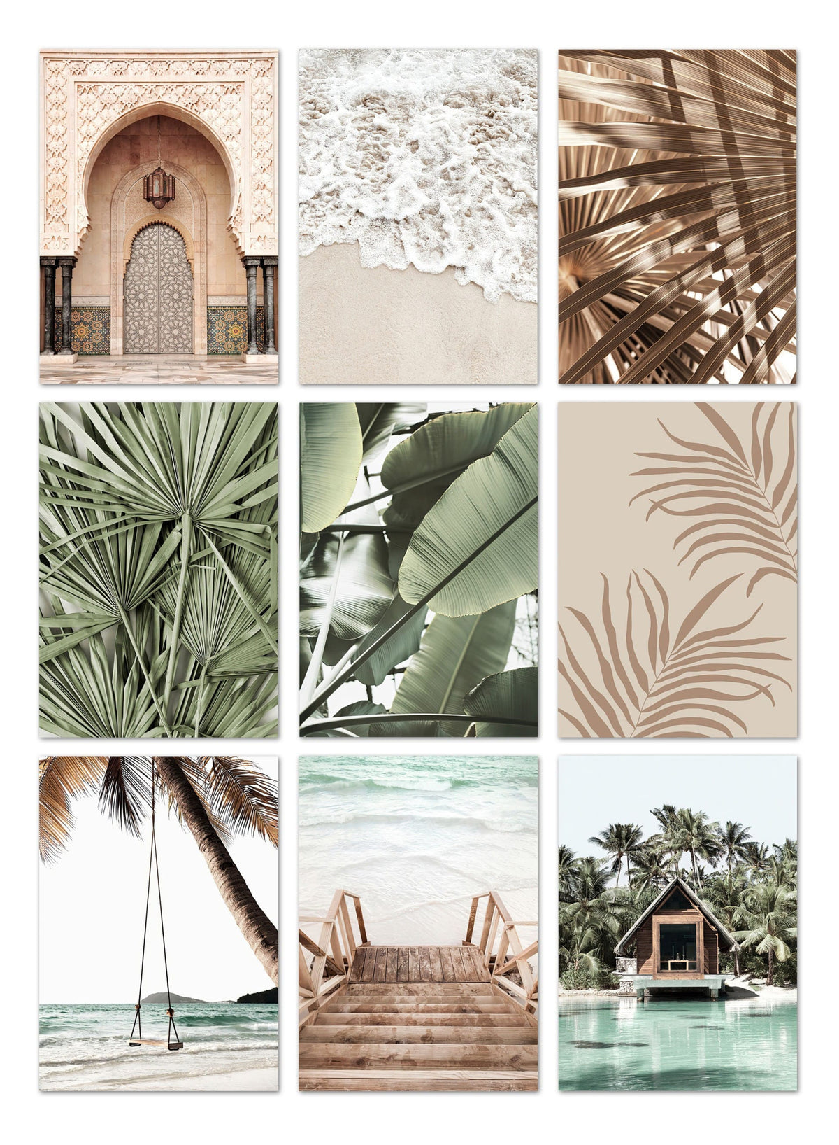 Poster Meer Blätter Überwasser Bungalow Strandschaukel · Wandbilder Wohnzimmer & Schlafzimmer ·  Deko Print Bilder · ohne Rahmen