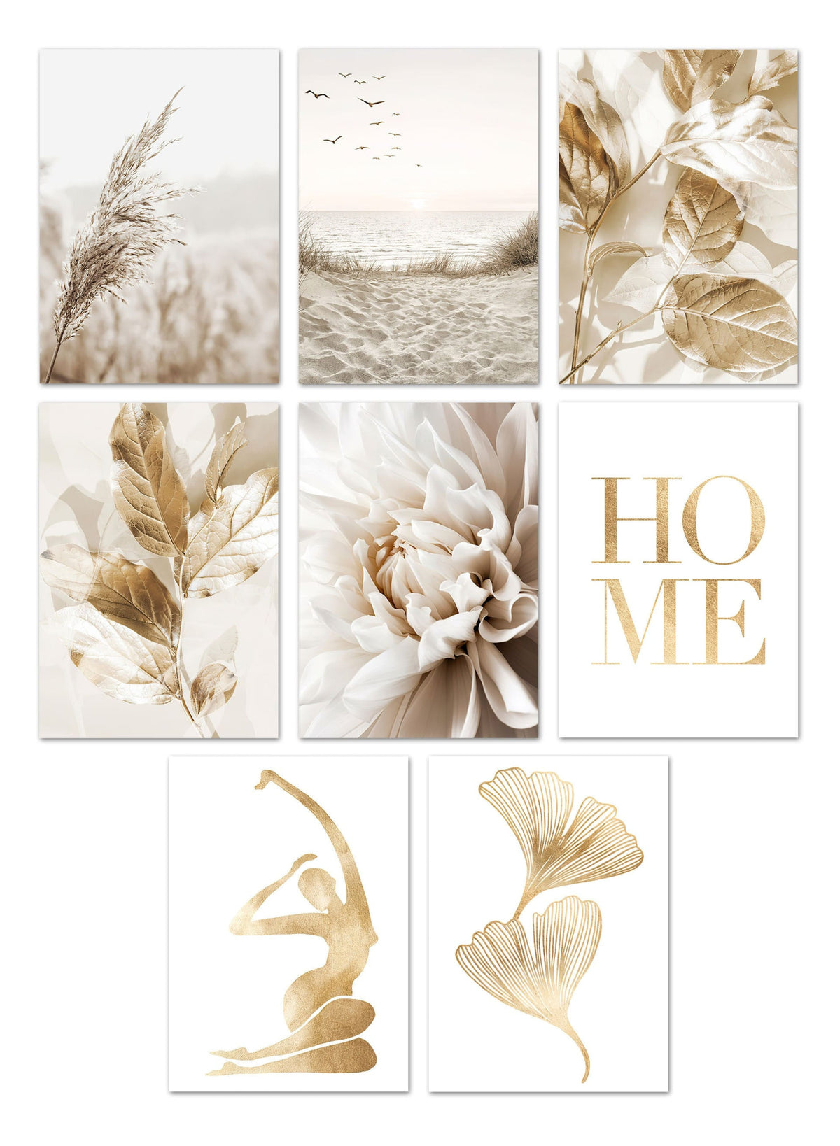 Poster Meer Pampasgras Beige Gold · Wandbilder Wohnzimmer & Schlafzimmer ·  Deko Print Bilder · ohne Rahmen