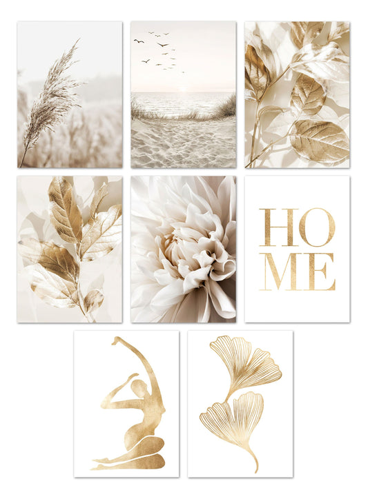 Poster Meer Pampasgras Beige Gold · Wandbilder Wohnzimmer & Schlafzimmer ·  Deko Print Bilder · ohne Rahmen