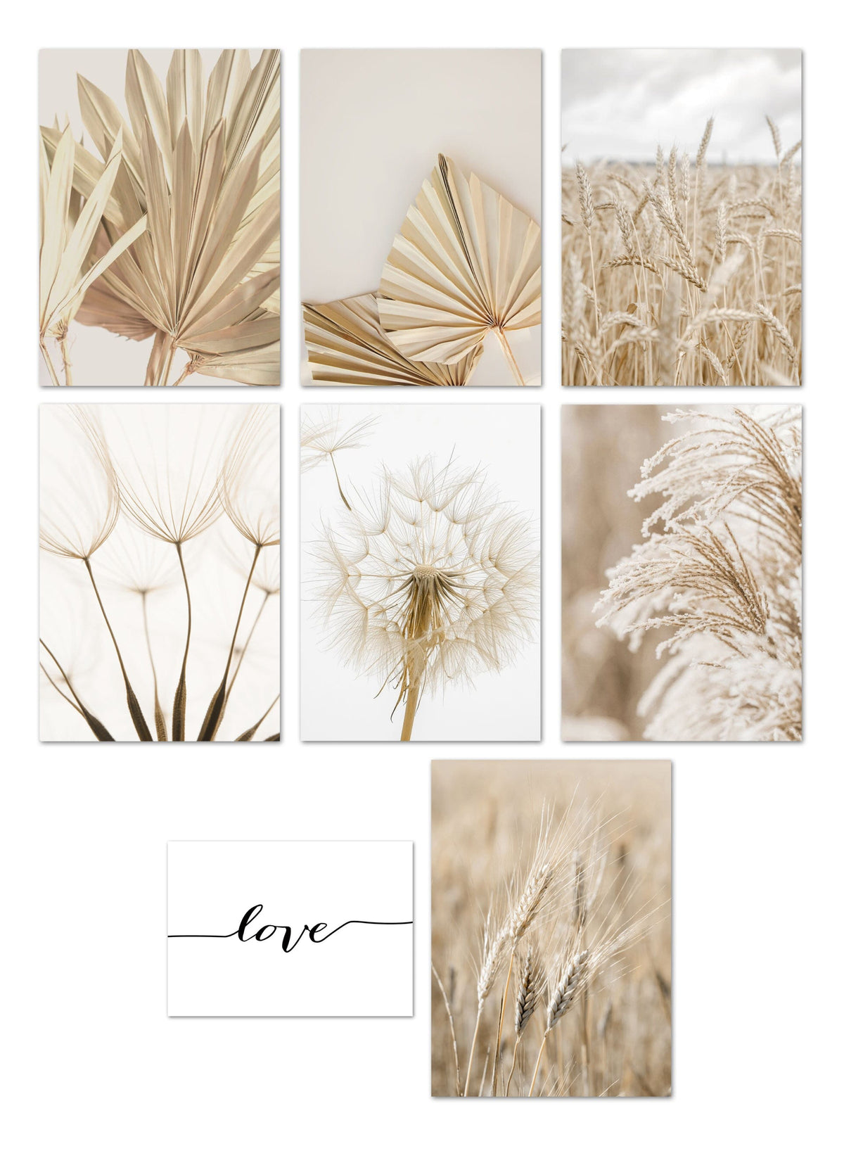 Poster Pampasgras Beige Liebe · Wandbilder Wohnzimmer & Schlafzimmer ·  Deko Print Bilder · ohne Rahmen