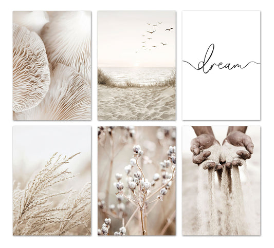 Poster Meer Pampasgras Beige · Wandbilder Wohnzimmer & Schlafzimmer ·  Deko Print Bilder · ohne Rahmen