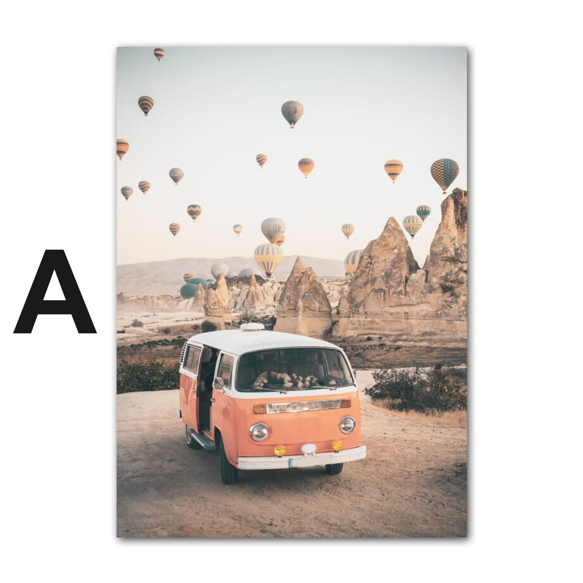Poster Strand Burg Heißluftballon Kappadokien Buggy Kaffee Zitat · Wandbilder Wohnzimmer & Schlafzimmer ·  Deko Print Bilder · ohne Rahmen