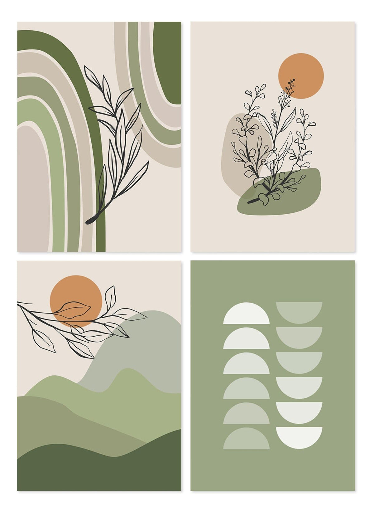 Poster Blätter Boho Geometrische Formen Grün | Bilder Wohnzimmer | Wandbilder Schlafzimmer | Deko Print ohne Rahmen | Bilder  Kunstdruck