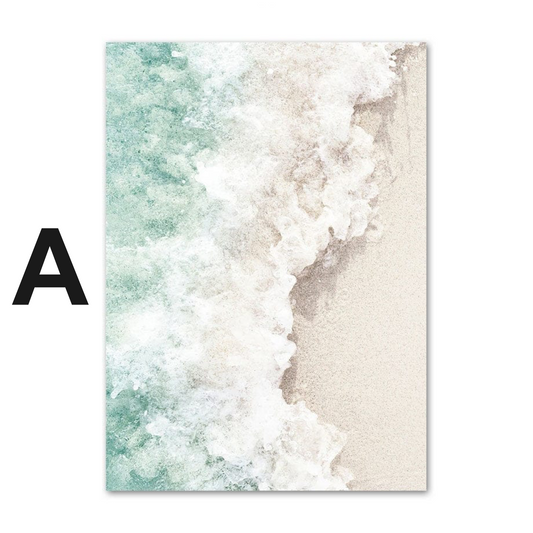 Poster Strand Wellen Zuhause Gold · Wandbilder Wohnzimmer & Schlafzimmer ·  Deko Print Bilder · ohne Rahmen