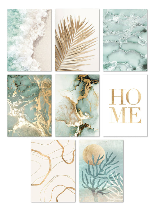 Poster Strand Wellen Zuhause Gold · Wandbilder Wohnzimmer & Schlafzimmer ·  Deko Print Bilder · ohne Rahmen