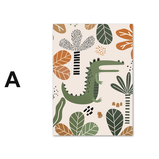 Poster Safari Abenteuer Löwe Giraffe · Kinderzimmer Wandbilder · Spielzimmer Dekoration ·  Wand Deko Print · ohne Rahmen
