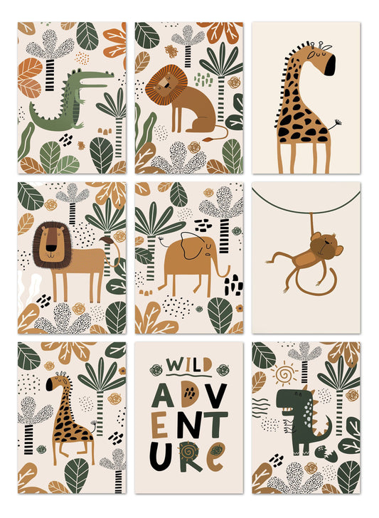 Poster Safari Abenteuer Löwe Giraffe · Kinderzimmer Wandbilder · Spielzimmer Dekoration ·  Wand Deko Print · ohne Rahmen