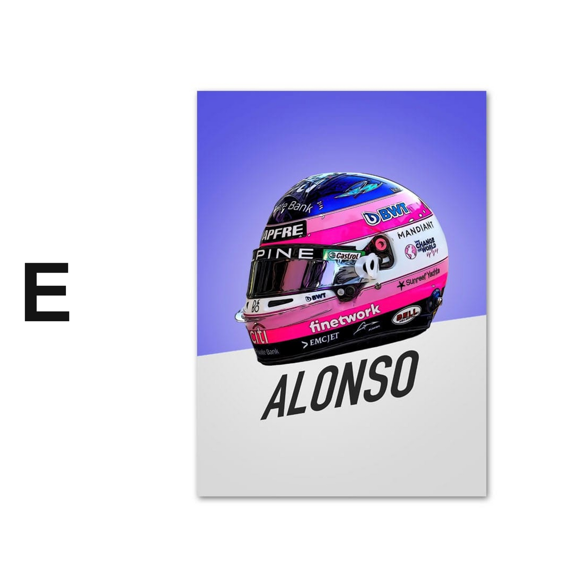 Poster Formel 1 Rennwagen Helm Rennfahrername · Deko Print ohne Rahmen