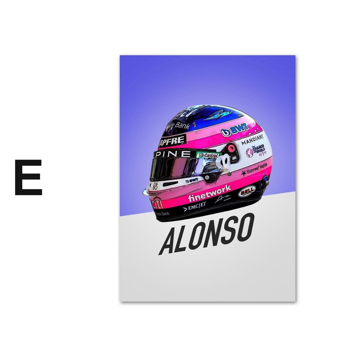Poster Formel 1 Rennwagen Helm Rennfahrername · Deko Print ohne Rahmen