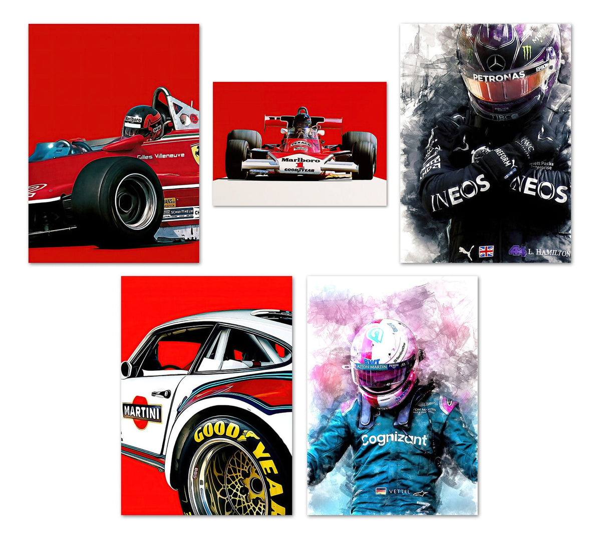 Poster Formel 1 Rennwagen Rennfahrer Aquarell · Deko Print ohne Rahmen