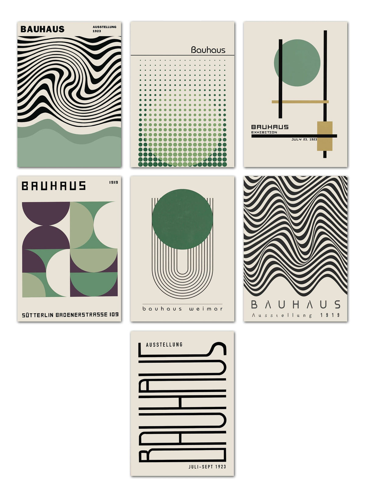 Poster Bauhaus Wandkunst Vintage Grün  · Wandbilder Wohnzimmer & Schlafzimmer ·  Deko Print Bilder · ohne Rahmen