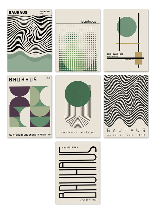 Poster Bauhaus Wandkunst Vintage Grün  · Wandbilder Wohnzimmer & Schlafzimmer ·  Deko Print Bilder · ohne Rahmen