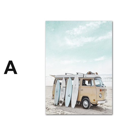 Poster Surfbrett Strand Buggy Palmen Meer · Wandbilder Wohnzimmer & Schlafzimmer ·  Wand Deko · Kunst Druck · ohne Rahmen