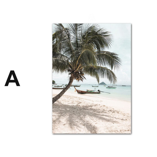 Poster Strand Wellen Meer Palmen Delfin Sonnenbrille Hut · Wandbilder Wohnzimmer & Schlafzimmer ·  Wand Deko · Kunst Druck · ohne Rahmen