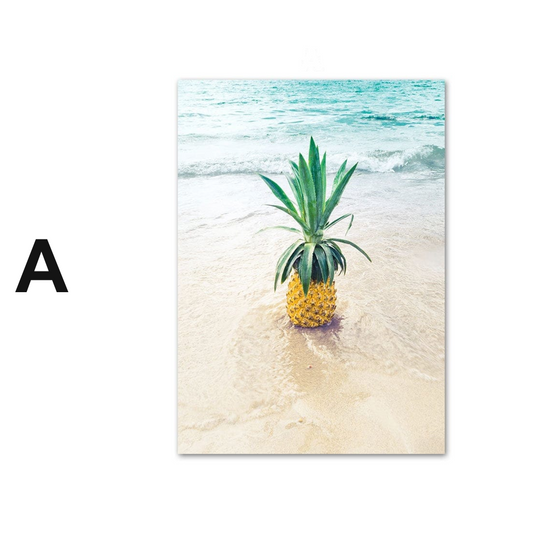 Poster Palmen Strand Muscheln Käfer Surfbretter Ananas · Wandbilder Wohnzimmer & Schlafzimmer ·  Wand Deko · Kunst Druck · ohne Rahmen