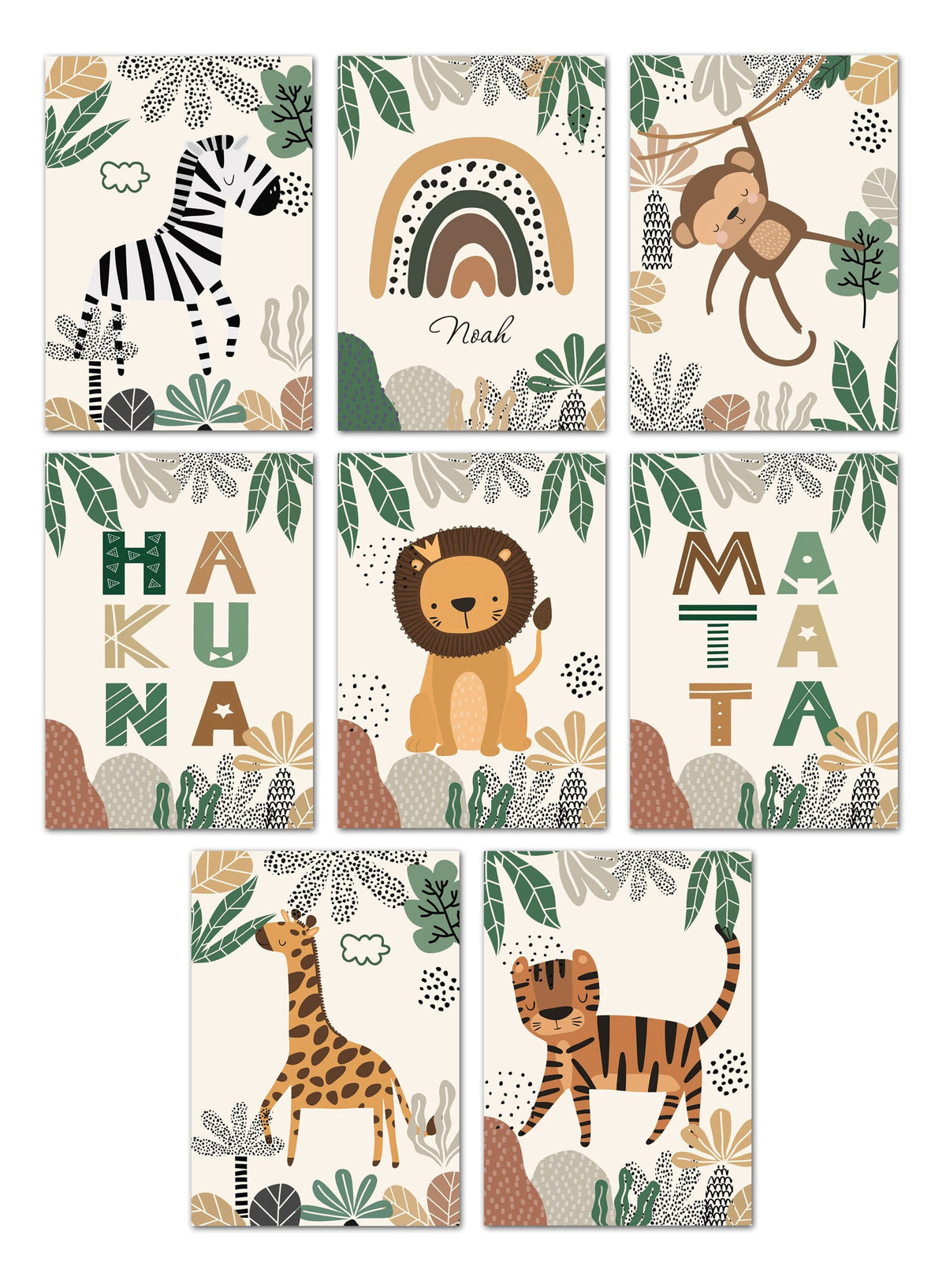 Poster Kinderzimmer Dschungel Tiere Hakuna Matata Löwe Tiger · Kinderzimmer Bilder · Wand Deko · Kunst Druck · Deko Print · ohne Rahmen