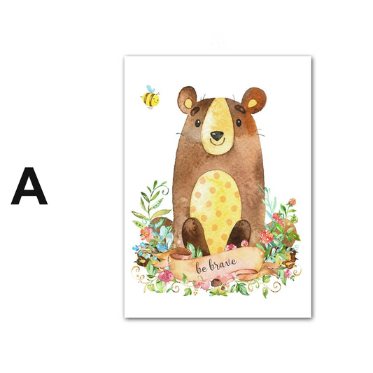 Poster Kinderzimmer Tiere Eule Bär Reh · Name Personalisiert · Kinderzimmer Bilder · Wand Deko · Kunst Druck · Deko Print · ohne Rahmen