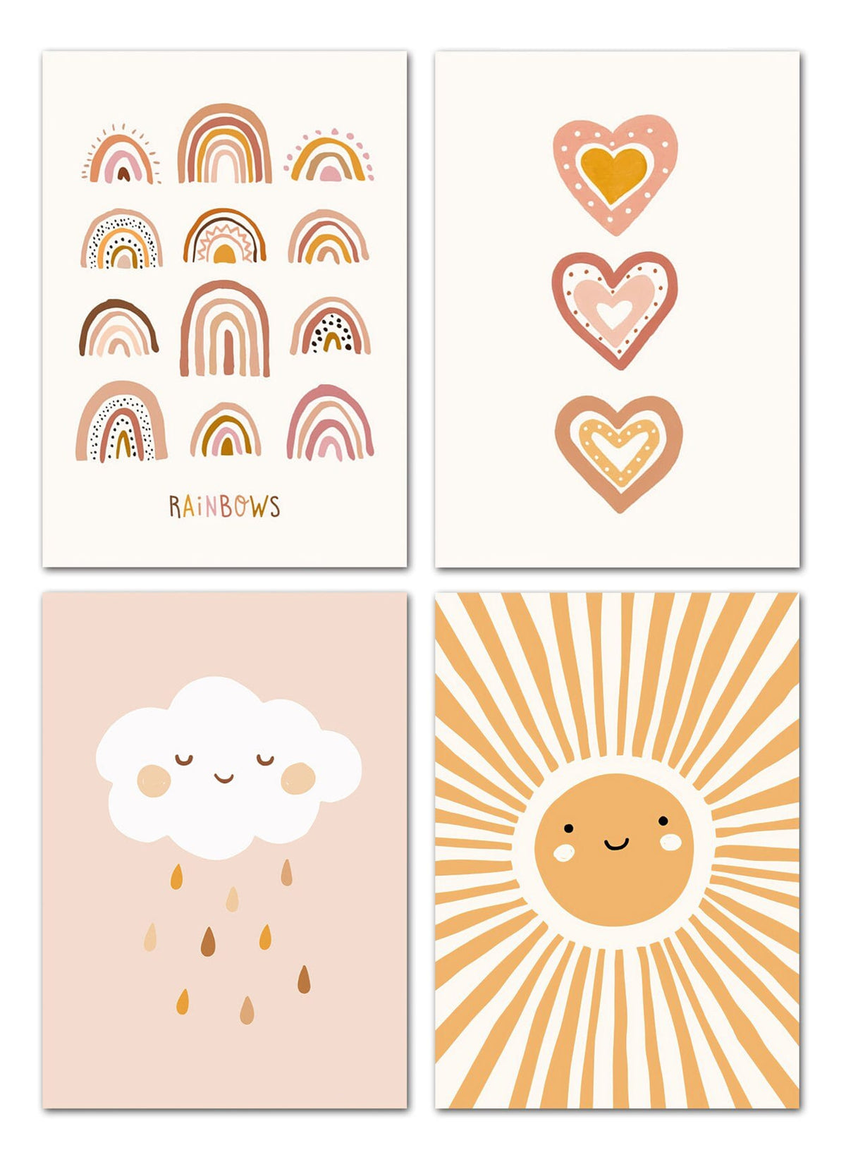 Poster Kinderzimmer Sonne Regenbogen Herzen  · Kinderzimmer Bilder · Wand Deko · Kunst Druck · Deko Print · ohne Rahmen