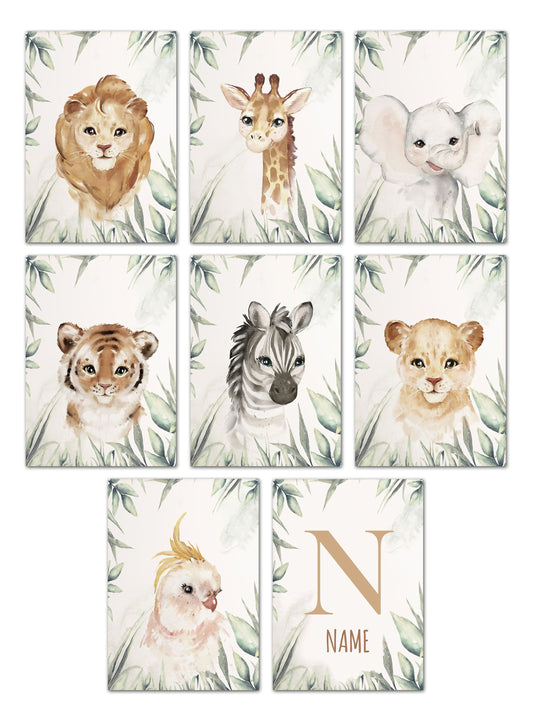 Poster Kinderzimmer Dschungel Tiere · Kinder Name Personalisiert · Kinderzimmer Bilder · Wand Deko · Kunst Druck · Deko Print · ohne Rahmen