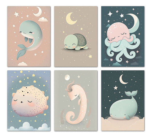 Poster Kinderzimmer Meeres Tiere · Kinderzimmer Bilder · Wand Deko · Kunst Druck · Deko Print · ohne Rahmen