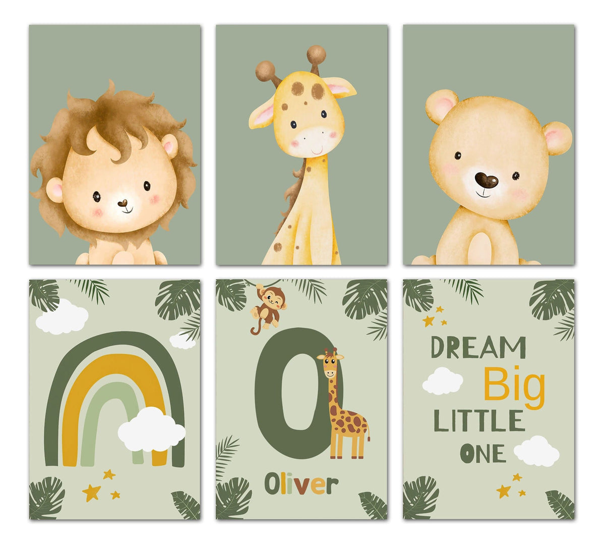Poster Kinderzimmer Tiere Dschungel Wald · Name Personalisiert · Kinderzimmer Bilder · Wand Deko · Kunst Druck · Deko Print · ohne Rahmen