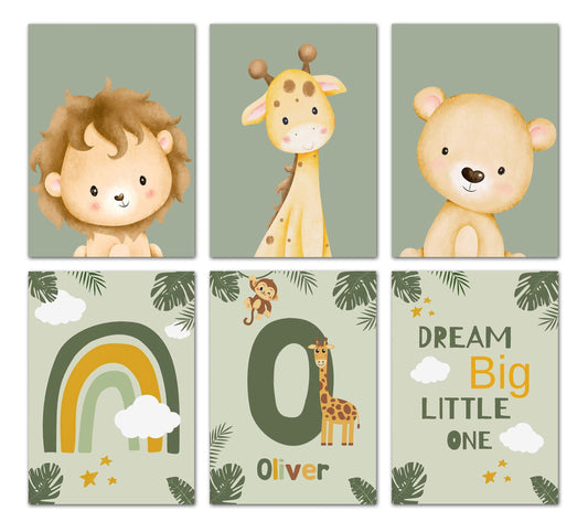 Poster Kinderzimmer Tiere Dschungel Wald · Name Personalisiert · Kinderzimmer Bilder · Wand Deko · Kunst Druck · Deko Print · ohne Rahmen
