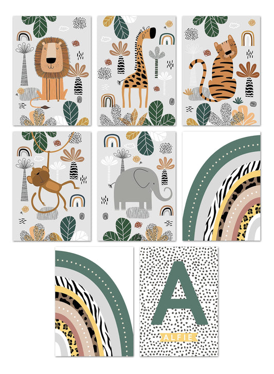 Poster Kinderzimmer Tiere Dschungel Wald · Name Personalisiert · Kinderzimmer Bilder · Wand Deko · Kunst Druck · Deko Print · ohne Rahmen