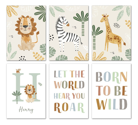 Poster Kinderzimmer Dschungel Tiere · Name Personalisiert · Kinderzimmer Bilder · Wand Deko · Kunst Druck · Deko Print · ohne Rahmen