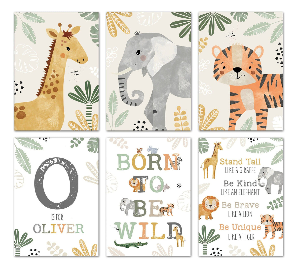 Poster Kinderzimmer Tiere Dschungel · Name Personalisiert ·  Kinderzimmer Bilder · Wand Deko · Kunst Druck · Deko Print · ohne Rahmen