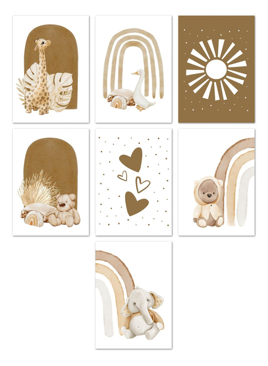 Poster Kinderzimmer Regenbogen Bär Elefant Sonne Boho · Kinderzimmer Bilder · Wand Deko · Kunst Druck · Deko Print · ohne Rahmen
