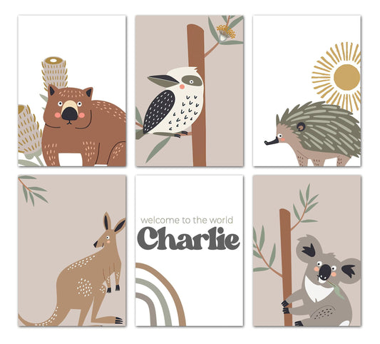 Poster Kinderzimmer Tiere Australien Kangaroo Koala Bär · Kinderzimmer Bilder · Wand Deko · Kunst Druck · Deko Print · ohne Rahmen