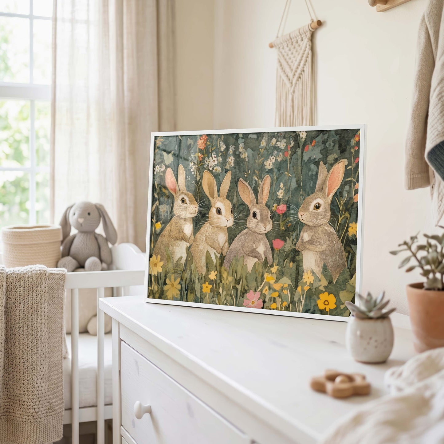 Bauernhof Tiere Poster · Geschenkidee · Landhaus Illustration mit Hase, Schaf und Gans · Kinderzimmer Deko · Dekoprint ohne Rahmen
