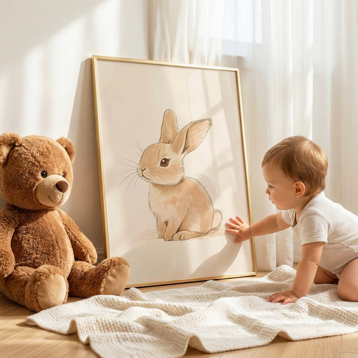 Häschen Poster mit Blumen und Kleidung für Kinderzimmer