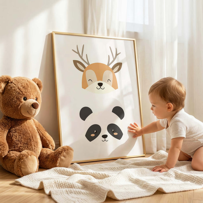 Süße Tiere Poster für Kinderzimmer mit Panda und Katze